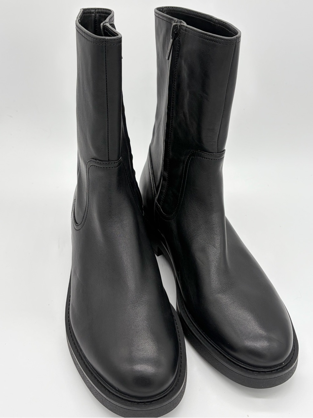 Veronica Beard Black Leather Mid-Calf Zip Boots